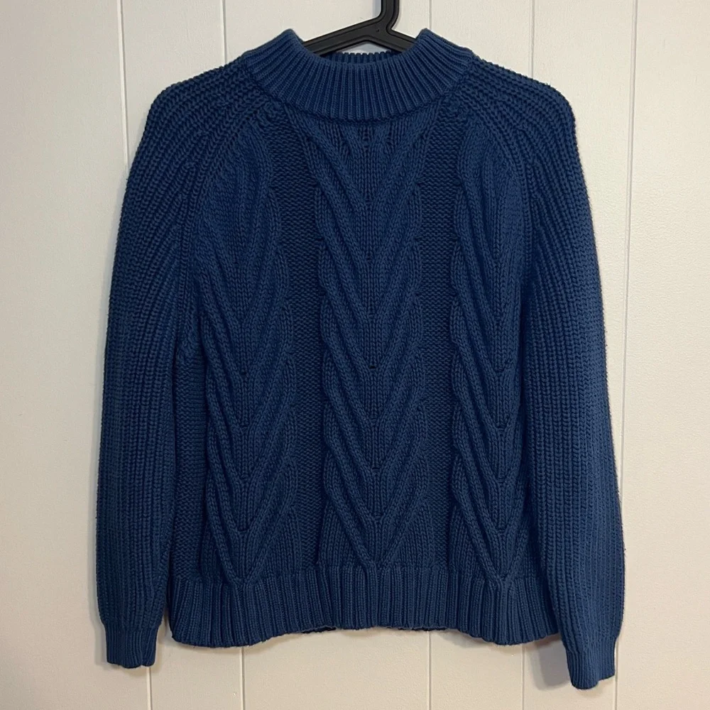 J.Crew blue mock neck cable knit sweater size S